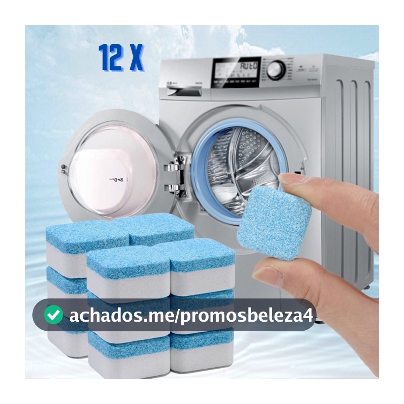 kit 12 Pastilhas para Limpeza de Máquinas de Lavar Roupas Efervescentes Multifuncional