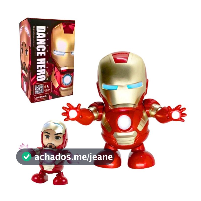 Boneco Homem de Ferro Robô Dance Hero Dança Música Mexe Braços Pernas Iron Marvel Brinquedo Infantil