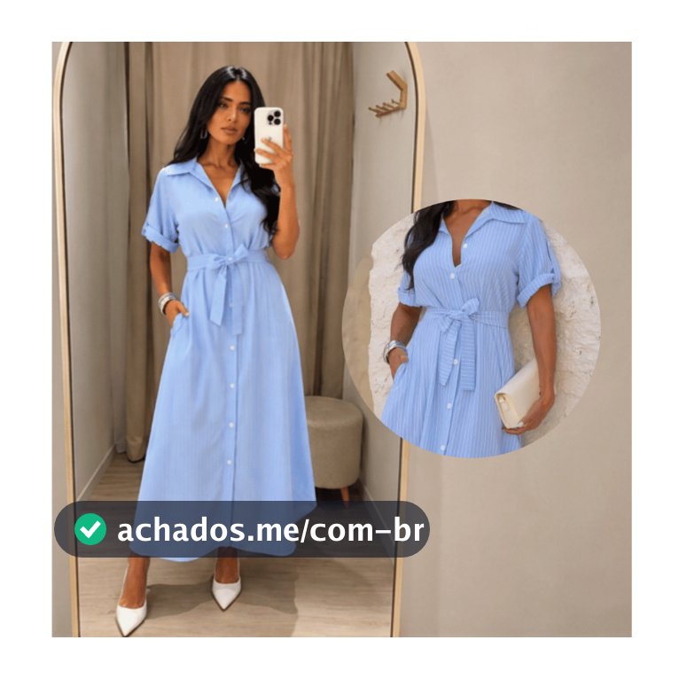 Vestido Chemise Longo Listrado com Bolsos | Modelo Elegante e Confortável