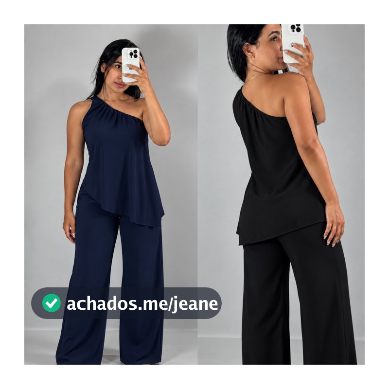 Conjunto Feminino Uma Alça Social Nula Manga Duna Elegante Blusa Assimétrico Mula Manca Calça Pantalona Outono Inverno