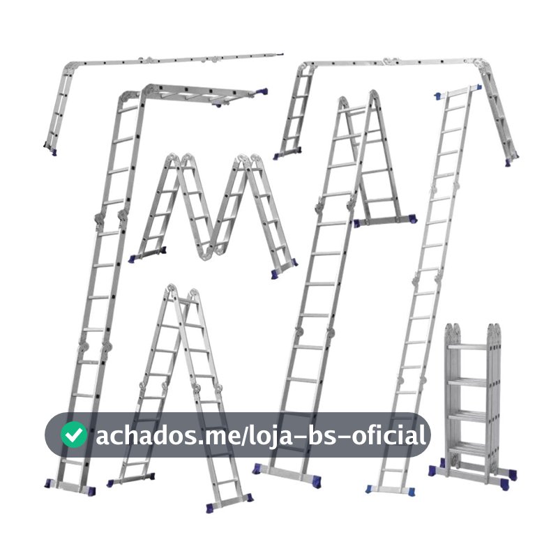 Escada em Alumínio Articulada Dobrável 16 Degraus 4X4 13 Posições 150kg Profissional Erb Maquinas