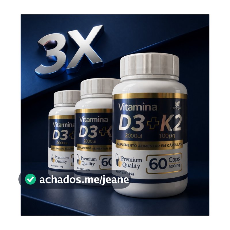 Kit 3x D3 2000UI + K2 MK7 180 Caps | Auxilia na Absorção de Cálcio | Alta Qualidade