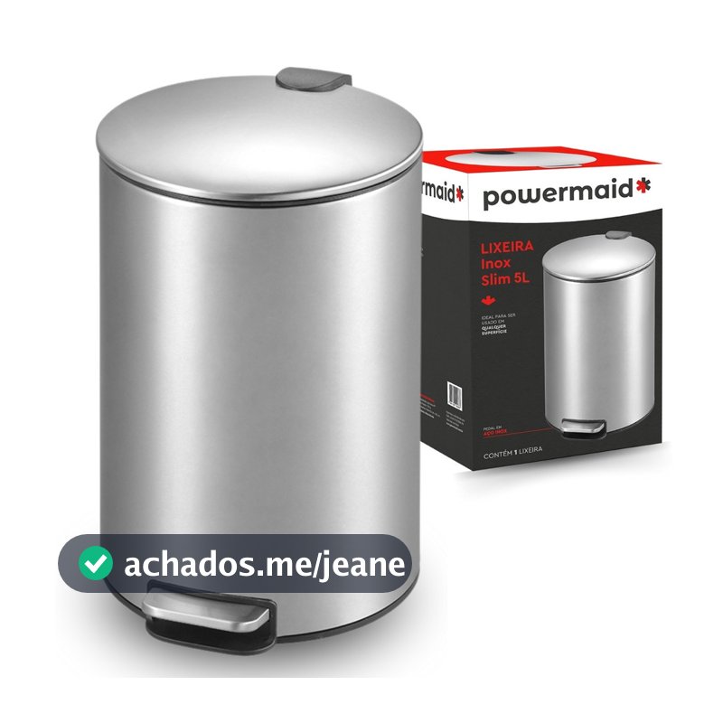 Lixeira Inox Slim 5 Litros com Pedal para Banheiro Powermaid