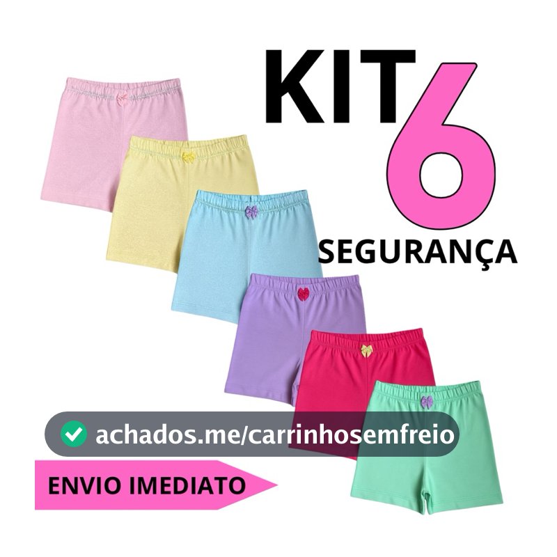 Kit 6 Calcinha de Segurança Usar com Vestido Em Cotton Algodão 2 - 12 Anos (0079)