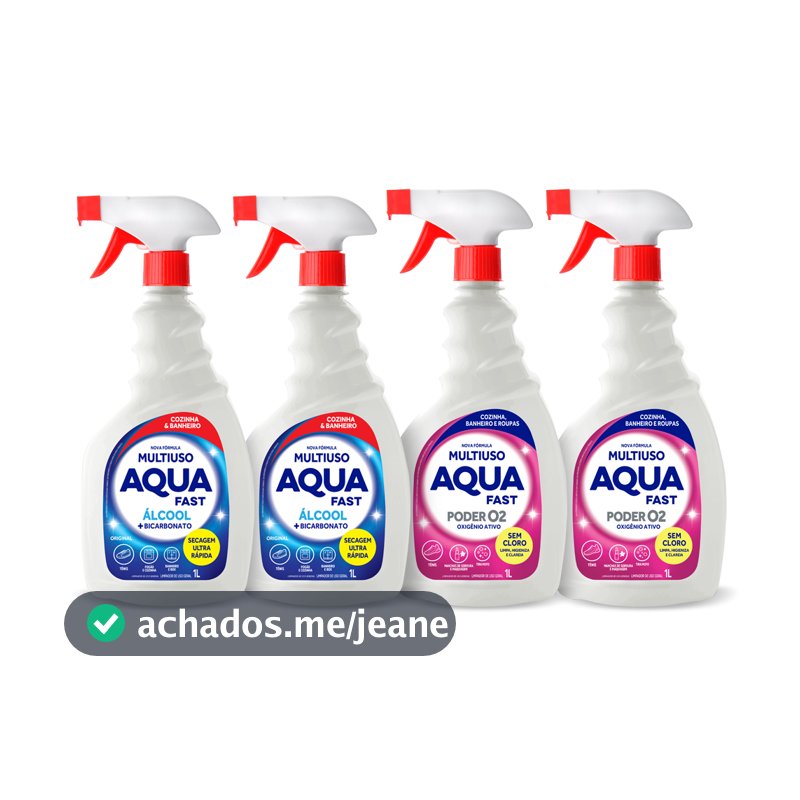 Kit 4 Multiusos Aquafast 1L Poder O2 + Original Limpeza Cozinha Banheiro Tênis