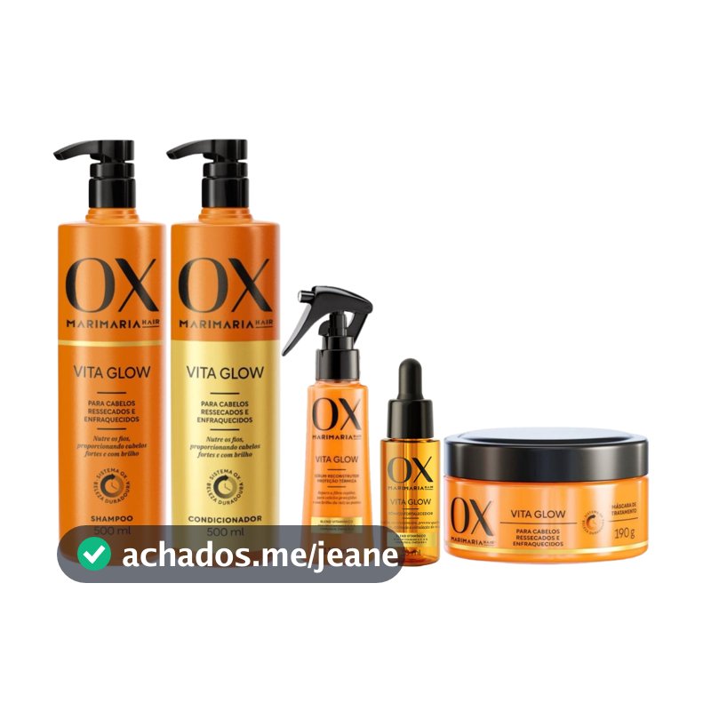 Kit OX Vita Glow Mari Maria - Kit completo (Sh+Cond 500ml, Cr de Trat 190gr + Sérum Reconst 110ml + Tonico Fortal 30ml)