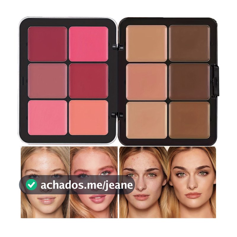 Paleta Facial 2 Em 1 CARLA SECRET-Corretivo E Blush De 12 Tons , Mistura Suave , Escolha De Acabamento Natural Maquiagem