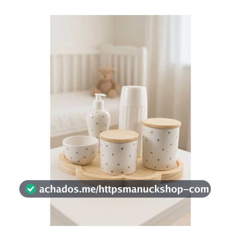 Kit Bebê Higiene Porcelana Bandeja Nuvem Madeira Organizador Decoração Menino Menina Com Garrafa xadrez