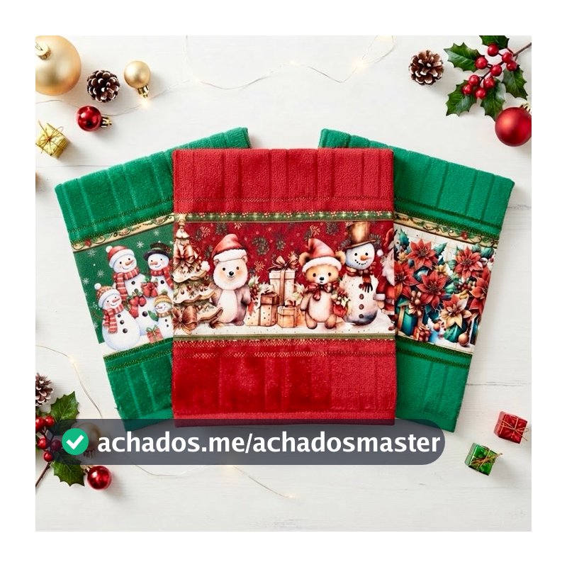 Kit Toalhas Lavabo de Natal Felpuda Dohler Linha Premium Decoraçãode Banheiro Toque Macio Papai Noel