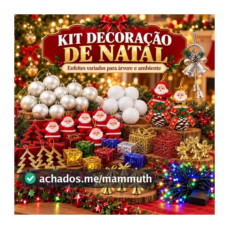 Kit 69 Peças Completo Enfeites de Natal para Árvore com Bolas Papai Noel Anjos Sinos Festão e Pisca-Pisca Natalino