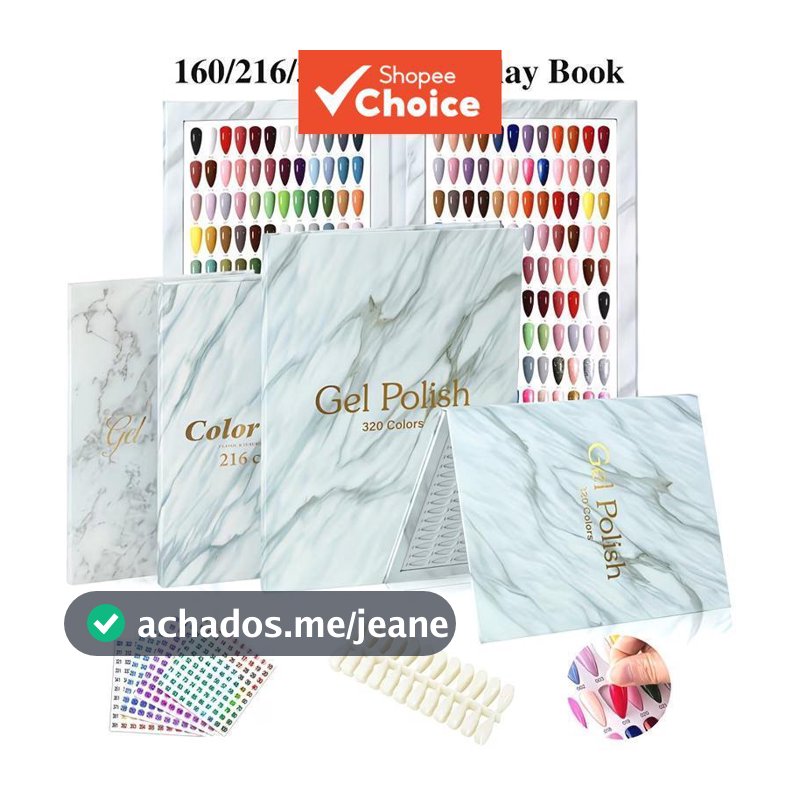 160/216/320 Cores Livro de Exibição de Unhas Marmorizadas com Unhas Postiças e Adesivos Numéricos, 1 Unidade