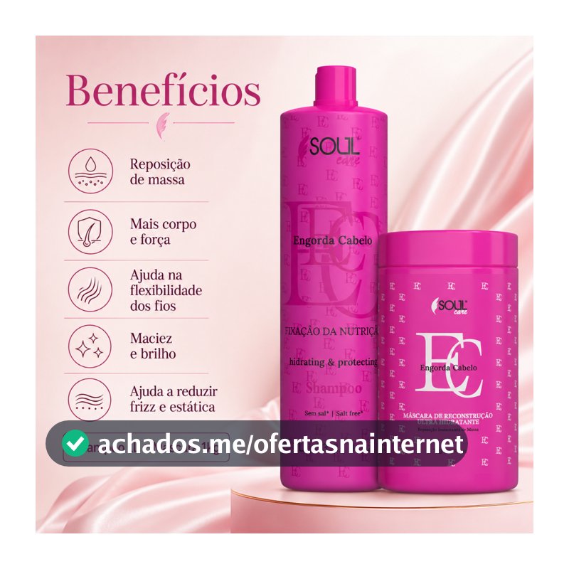 Kit Reconstrução Profissional Engorda Cabelo de Shampoo e Mascara Cronograma Capilar