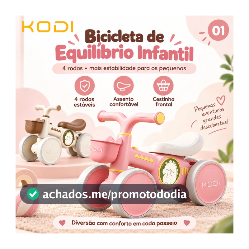 Bicicleta de Equilíbrio 4 Rodas 1-4 Anos – Sem Pedal, Brinquedo de Deslizar para Bebês -P25