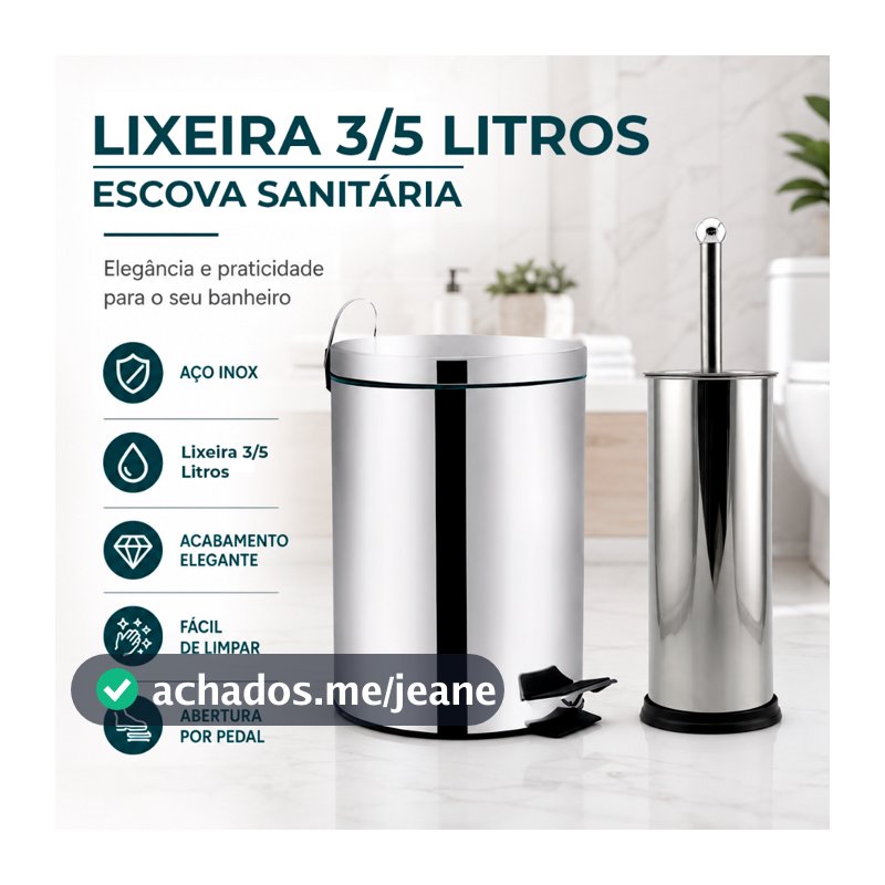 Lixeira 3/5L Escova Sanitária P/ Banheiro Luxo Chique Premium Inox Durável