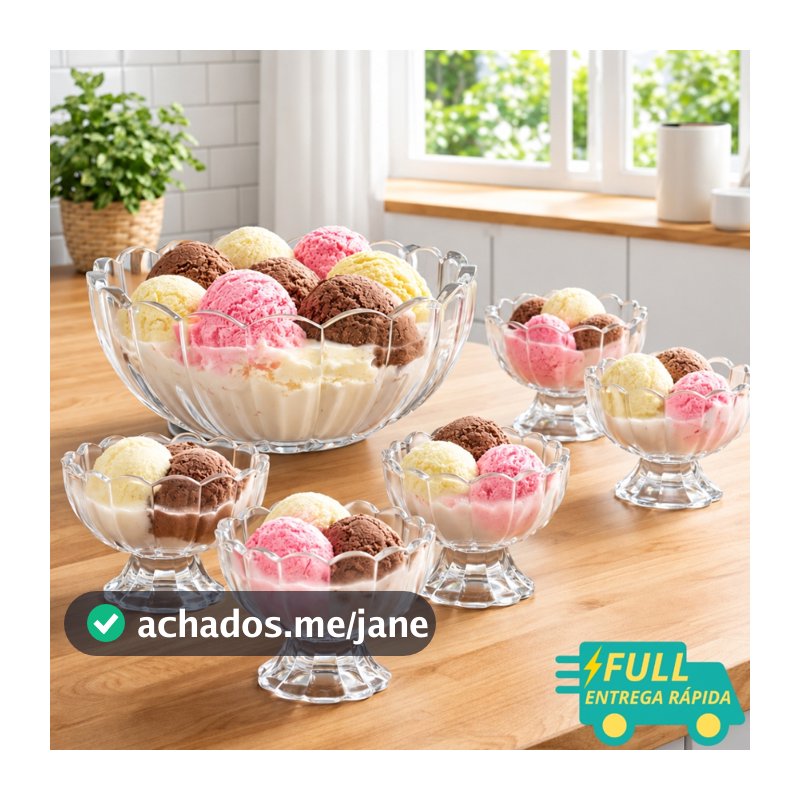 Conjunto 7 Peças Bowl Com 6 Taças Para Sobremesa Geneva Vidro Transparente 1,1L/125ML