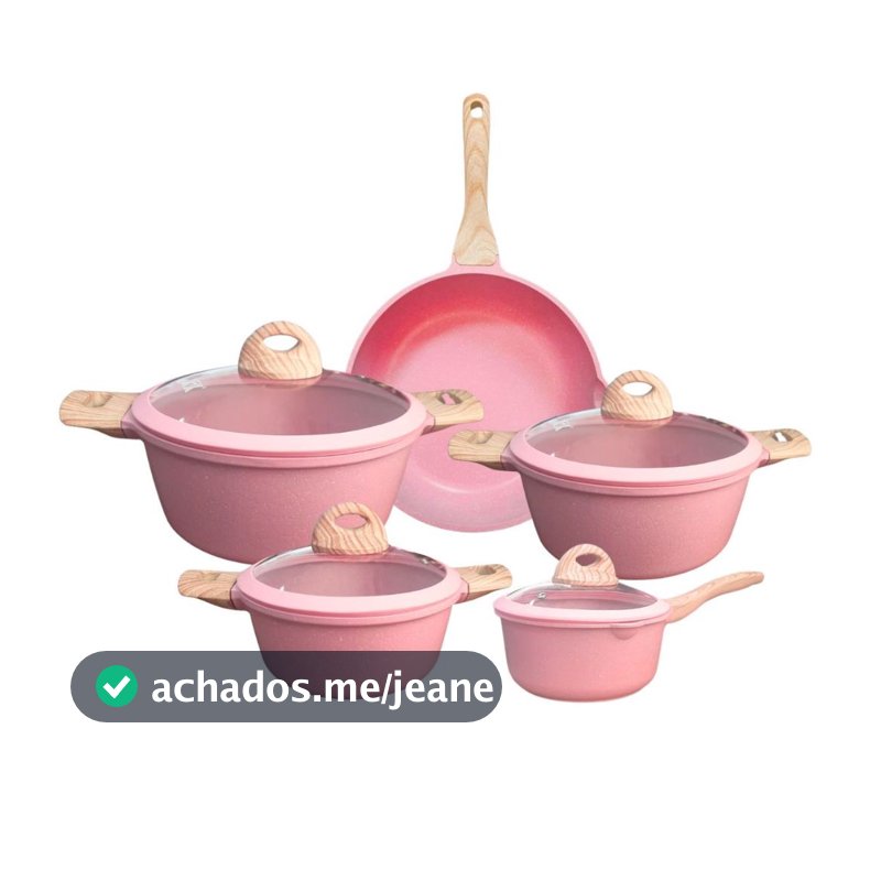 Jogo de Panelas 5 Peças Indução Gás Conjunto de Panelas Revestido em Cerâmica Granito Antiaderente