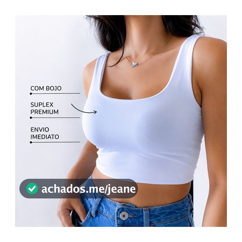 CROPPED FEMININO REGATA BLUSA ALÇA GROSSA COM BOJO SUPLEX - ENVIO IMEDIATO