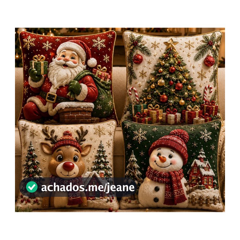 KIT 4 CAPAS DE ALMOFADAS DECORATIVAS NATAL PAPAI NOEL BONECO DE NEVE FELIZ NATAL LANÇAMENTO 2026 NV