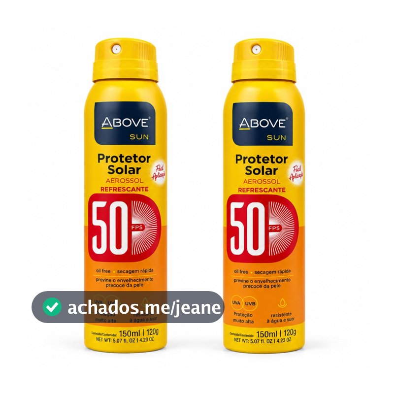 Kit 2 Protetor Solar Above Sun FPS 50 150ml Aerossol Oil Free UVA UVB Toque Seco Resistente Água Suor Praia Piscina