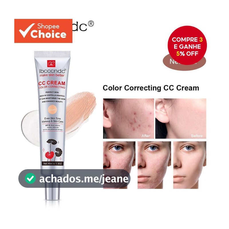 Ibcccndc Cor Correção CC Creme Facial Centella Asiatica Reparação BB Corretivo Natural Clareamento Base Líquida Cosmétic