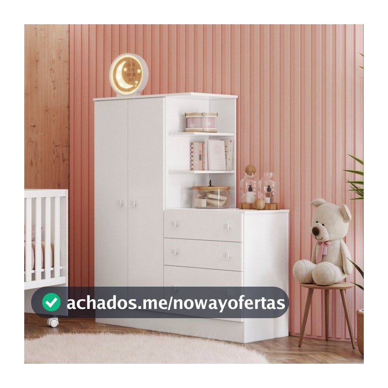 Guarda-Roupa com Cômoda 3 Gavetas Doce Sonho Branco Branco