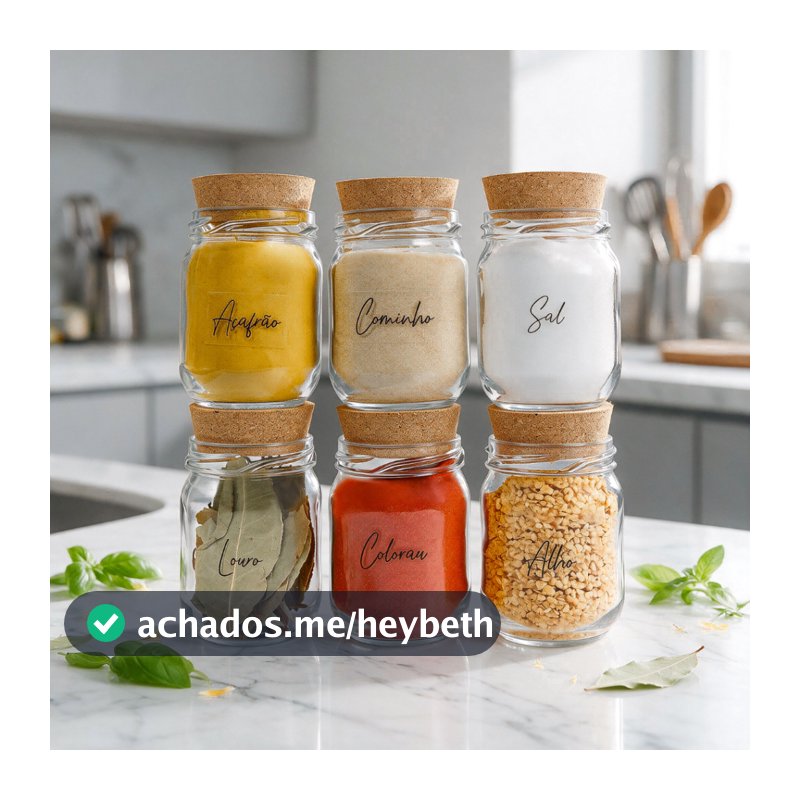 Potes de Tempero Vidro 200ml + Cartela de Temperos com 28 Adesivos Opcional | ESCOLHA SEU KIT