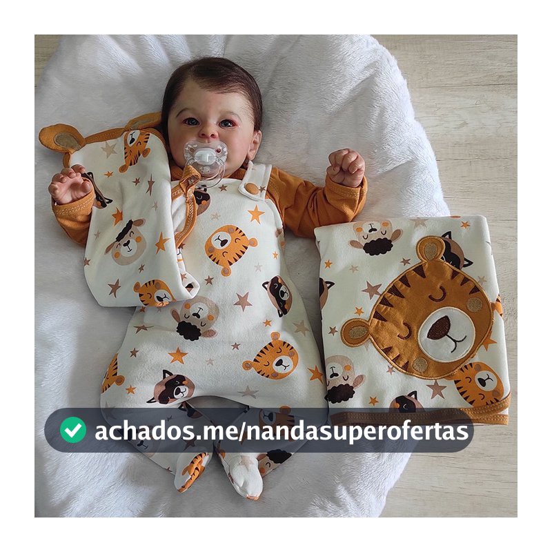Saída de Maternidade Menino Animais com Bordado Tigre Luigi Bege - 04 Peças
