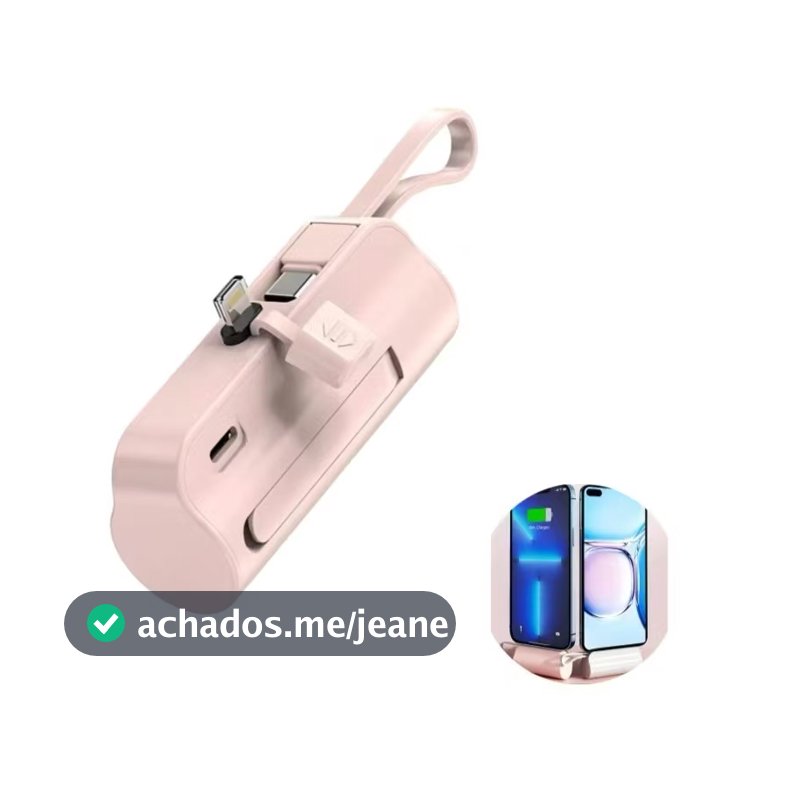Carregador Mini Power Bank 1.0000mAh Sem Fio 2em1 Carregador Portatil para iPhone e Tipo-C