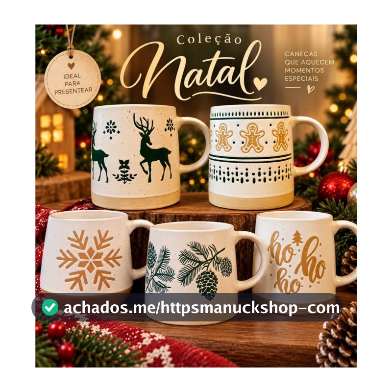 Caneca de Café, Chá com tema natalino em Cerâmica Natal 420ml, 540ml e de  550ml - Dinatale