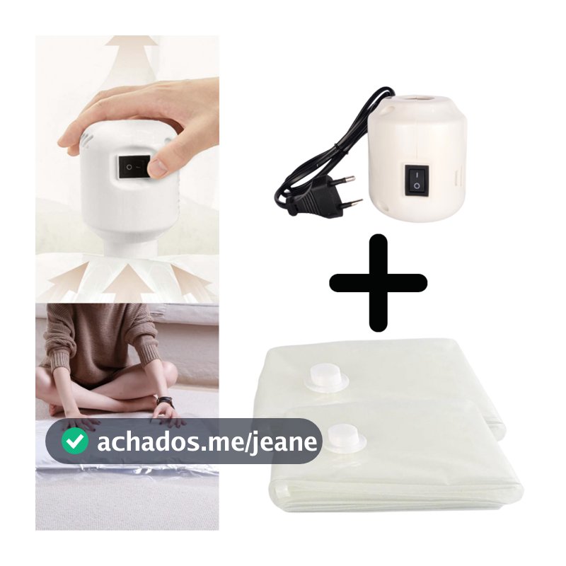 Kit com 02un Saco organizador P/ Embalar A Vácuo Plástico Transparente  e 01 Bomba Elétrica 110v MIMI