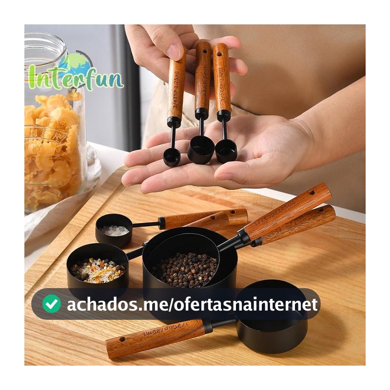 [InterfunB] 4/8 Unidades Com Cabo De Madeira Copos Medidores De Aço Inoxidável Colheres Ferramentas De Cozimento Conjunt