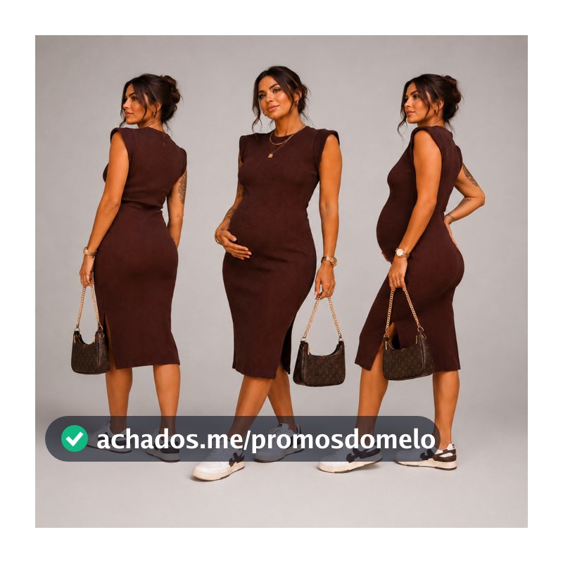 Vestido para Grávida Colado Midi Gestante Canelado Muscle Tee com Fenda  Confortável Casual e Elegante