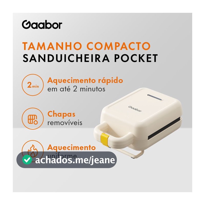 Gaabor Sanduicheira Elétrica Temperatura Constante de Dupla Face Assadeira Removível Antiaderente Portátil SM60M-WH01A