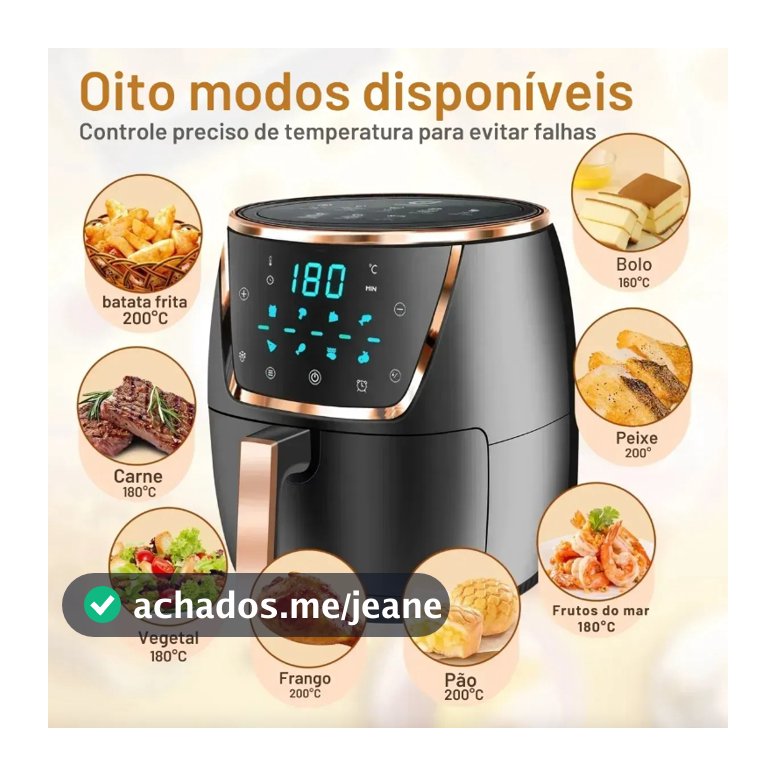 Fritadeira a Ar Air Fryer Digital 220V 1700W Painel Touch Controle de Temperatura e Timer
