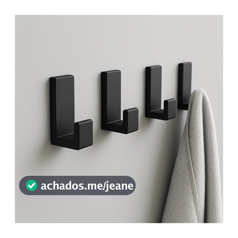 Cabide Gancho Adesivo de Parede com Fita Dupla Face 3M para Toalhas Banheiro Cor Preto Branco Porta