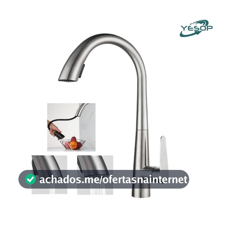 YESOP Torneira Cozinha Gourmet Monocomando Extensível Inox Escovado Spray Ducha 360°