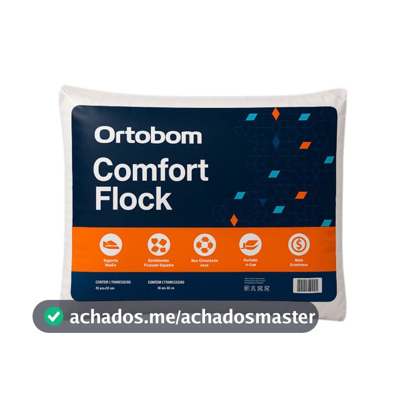 Travesseiro Ortobom Confort Flock 40 x 60 x 09 cm