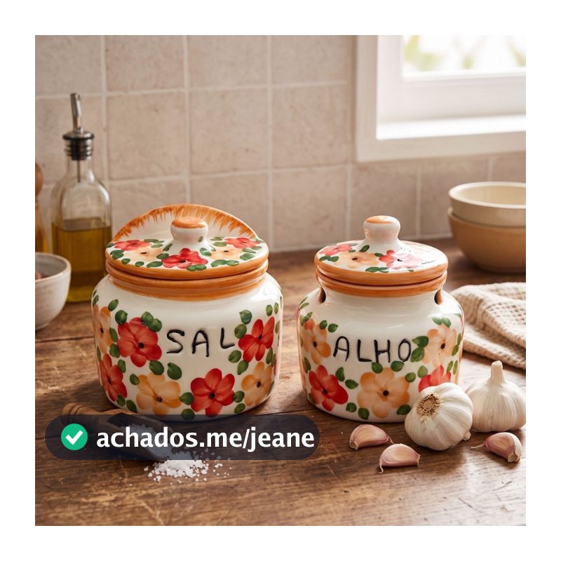 Kit Saleiro Porta Alho Cerâmica Artesanal Floral Organizador Cozinha Decoração Vintage Retro