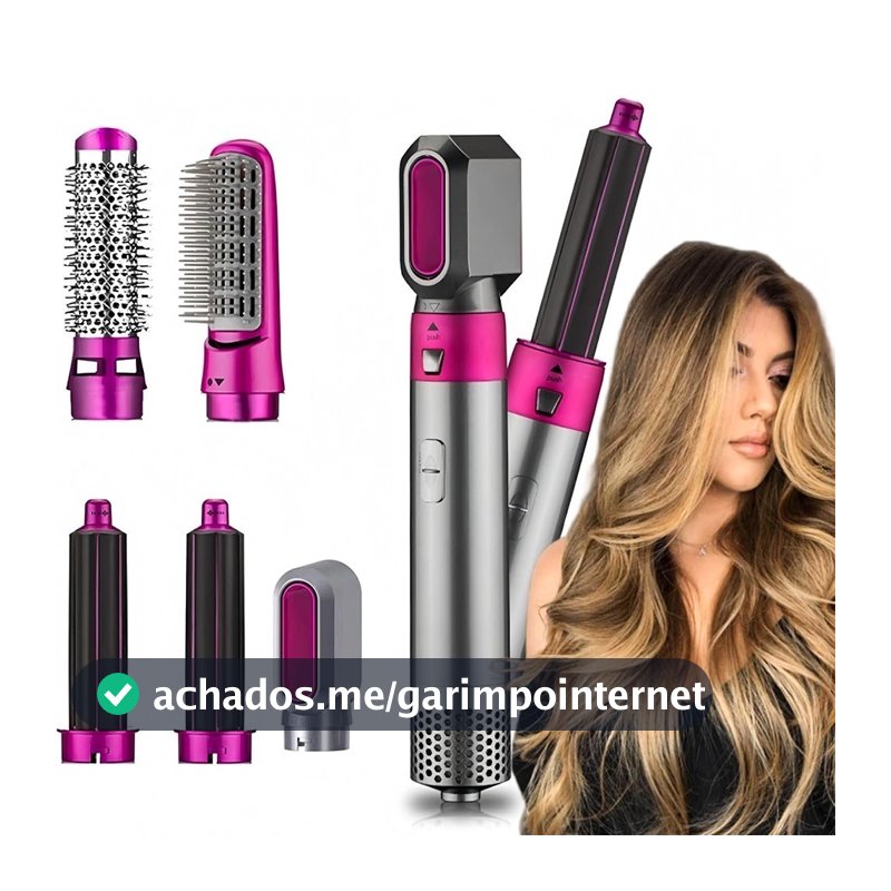 Escova 5 em 1 Secador, Pente, Modelador, Aumenta volume Profissional