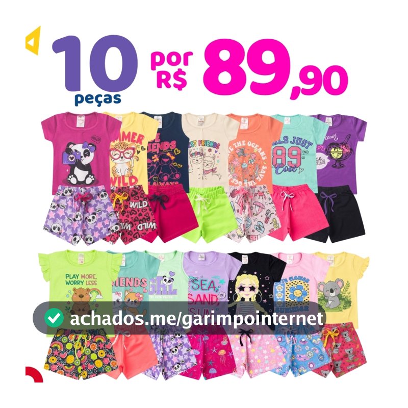 Kit 10 Peças Roupa Infantil Menina Conjunto Verão Criança Feminino 5 Camisetas + 5 Shorts