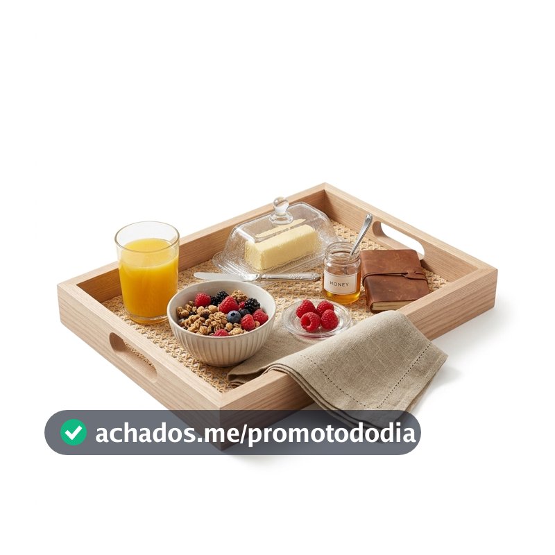 Bandeja Retangular em MDF com Fundo Treliça 36.5cm Lyor Bandeja Decorativa e de Servir para Sala Cozinha Decoração Ideal