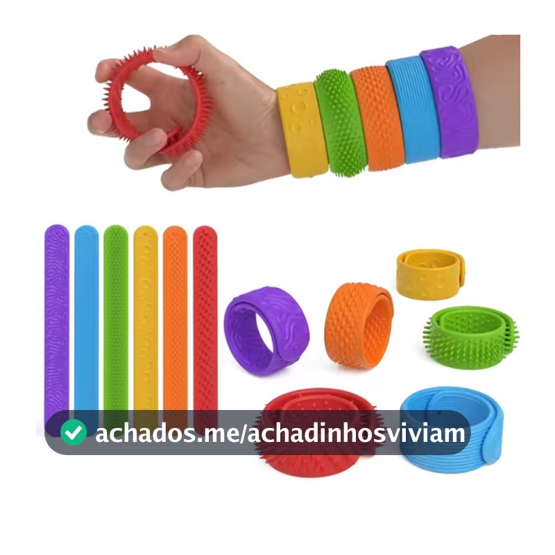 Pulseira Mordedor Sensorial Autismo TDAH ANTI STRESS Silicone com Texturas KIt 6 UND