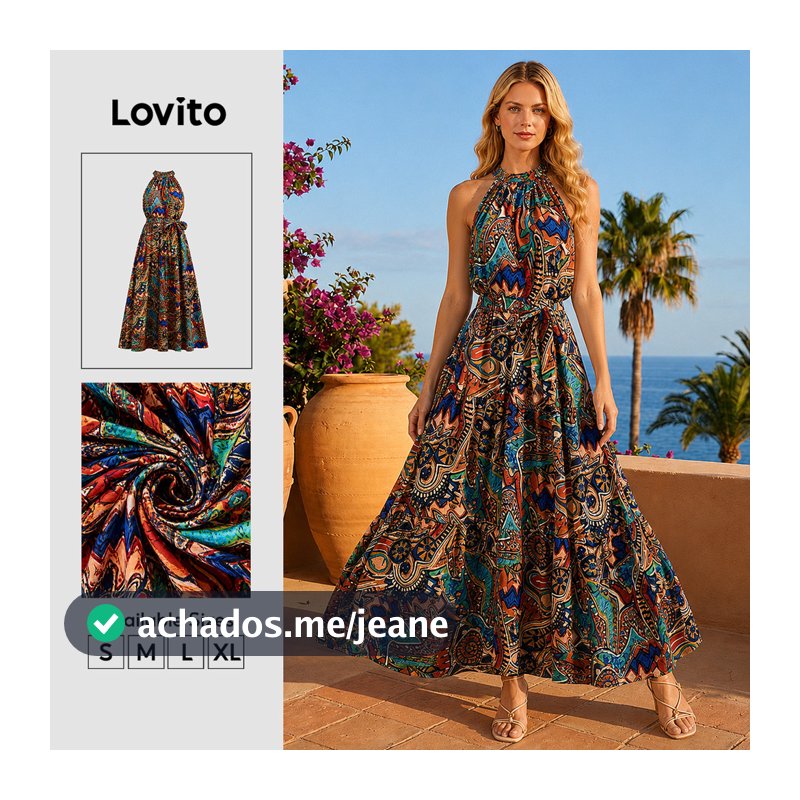 Lovito Boho Férias Vestido Com Estampa Tribal E Cinto De Ombro Frio Para Mulheres LBL15435