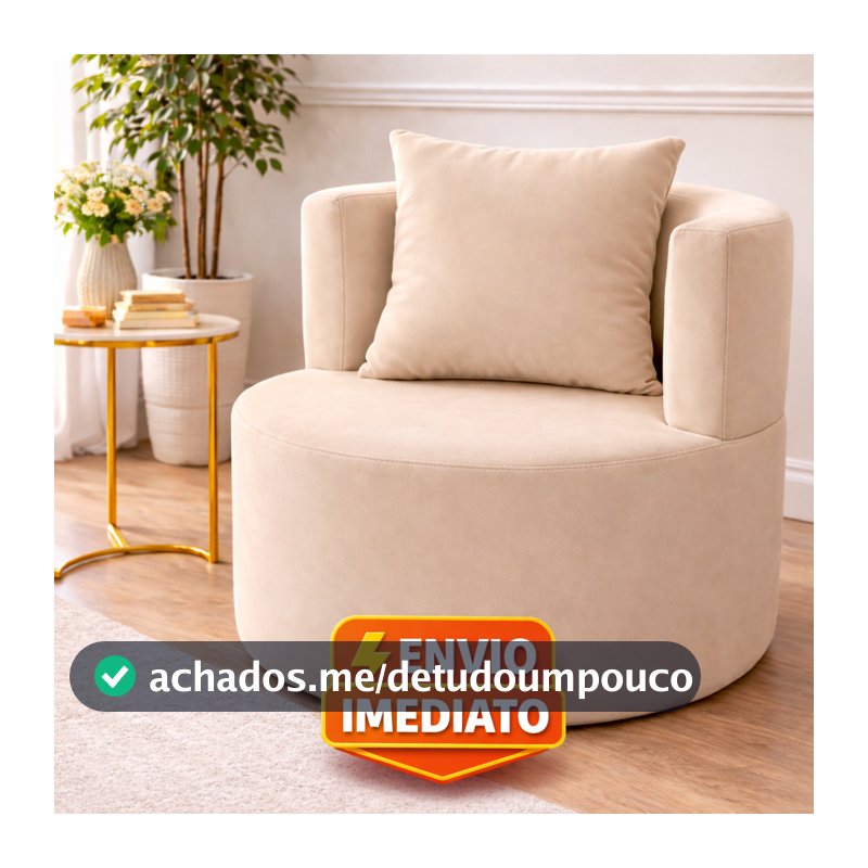 Poltrona LUNA Sofá 1 Lugar Orgânico Redondo com Almofada  para Sala de Estar TV Quarto Veludo - Poltrona Curva Redonda