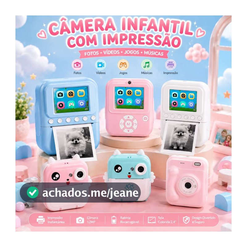 Câmera Infantil Digital com Impressão Instantânea Para Crianças Foto e Vídeo Fotográfica Impressora