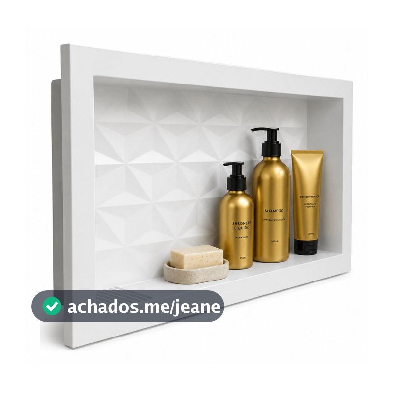 Nicho Para Banheiro Parede Porta Shampoo e Sabonete Embutir 30x60 Fundo 3D Cor Branco