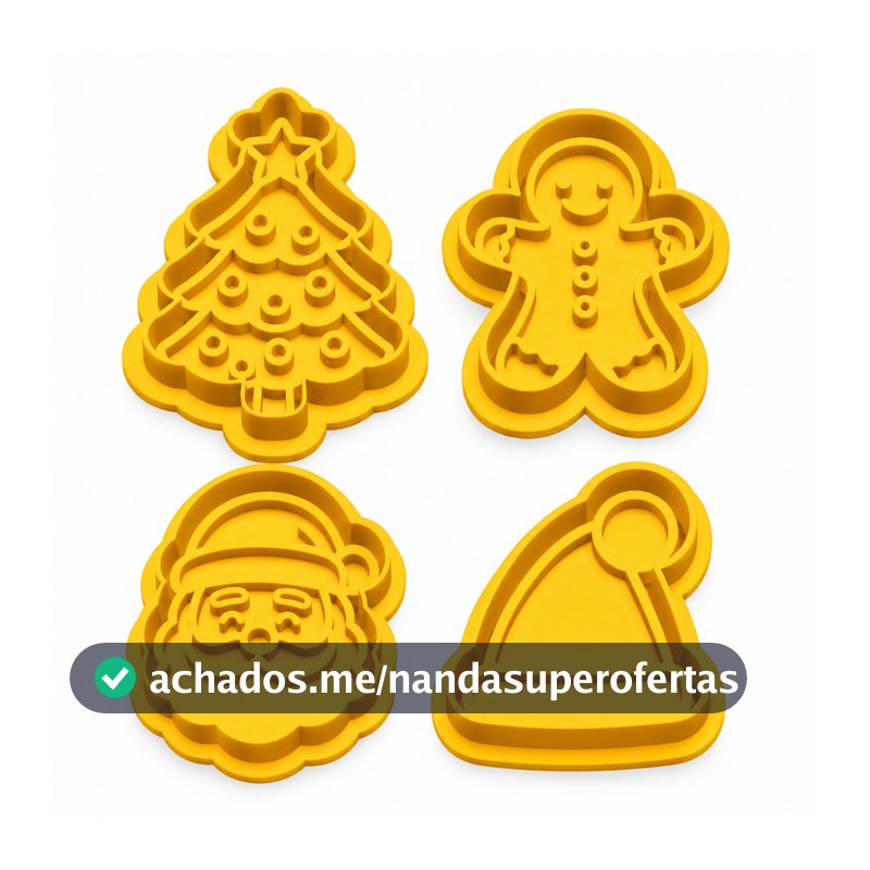 Kit 4 peças Cortador Molde Tema Natal Para Biscoitos, Bolachas, Massinhas Confeitaria Natal Papai Noel
