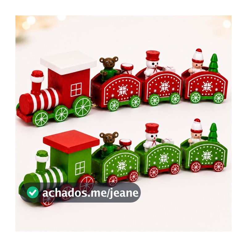 Trem de Natal Decorativo em Madeira com 3 Vagões Enfeite para Decoração Natalina