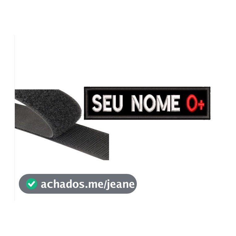 Patch Tarja com fecho de Contato Com seu Nome e Tipo Sanguíneo