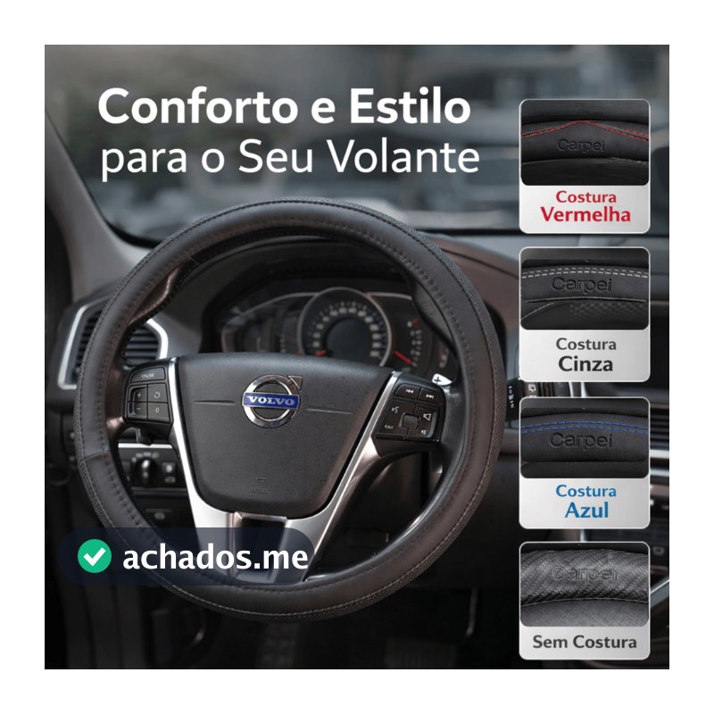 Capa para Volante Automotivo Fibra de Carbono Antiderrapante Universal Premium 38CM